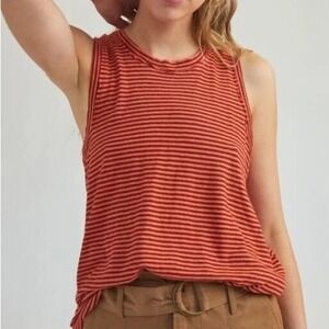 Anthropologie Pilcro Womens Striped Tank Top Size Small‎ Linen Blend Orange